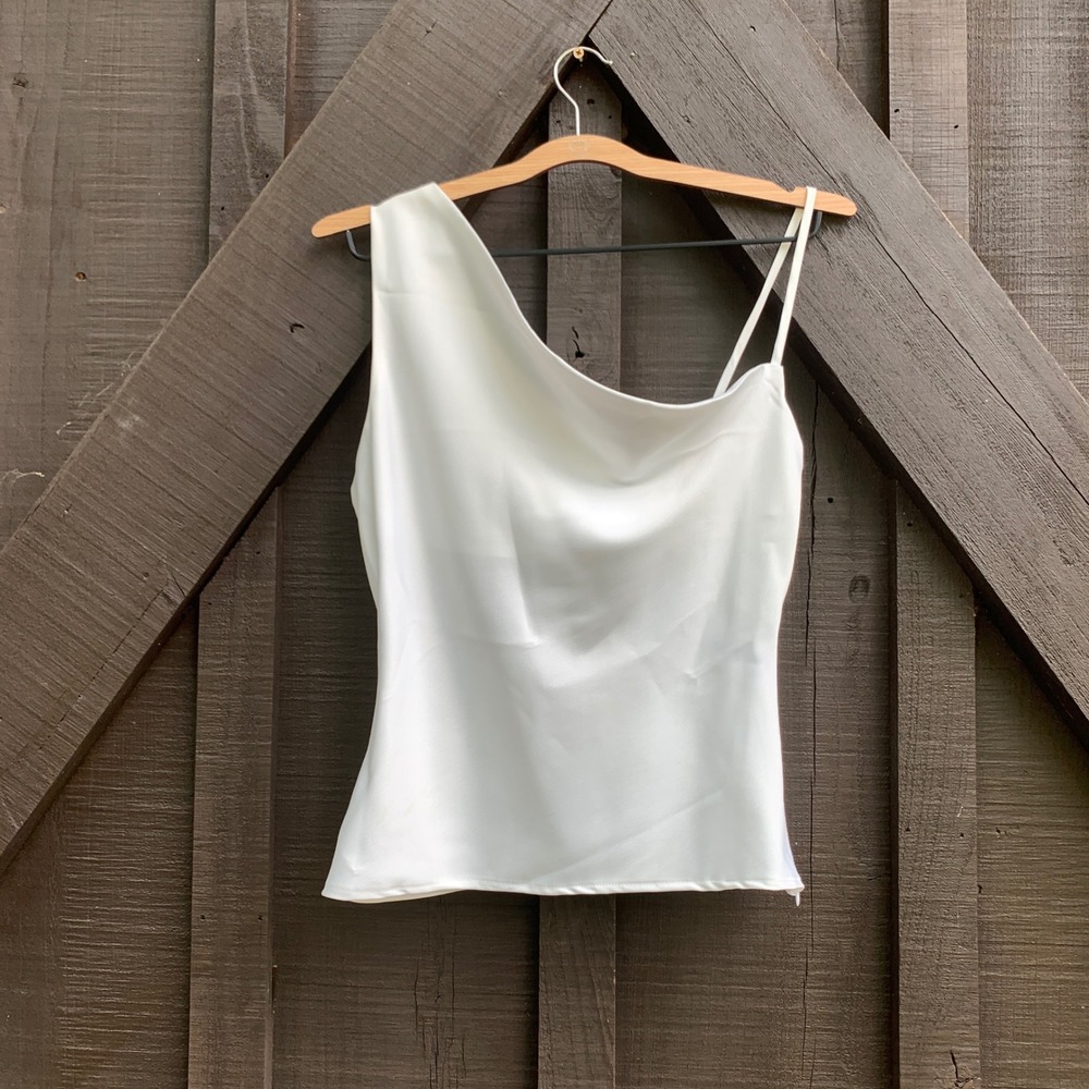 Nasty Gal White One Shoulder Draped Neck Sleeveless Tank Top Party Blouse Size 6